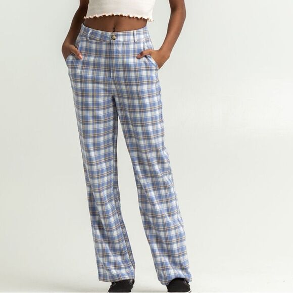 Plaid Button Pants - Picture 1 of 4